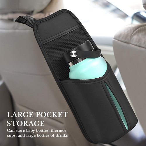 Linkidea Car Seat Side Organizer - Compatible with Yeti Rambler & Hydro Flask Bottles, Hanging Bag for Large Bottles, Black