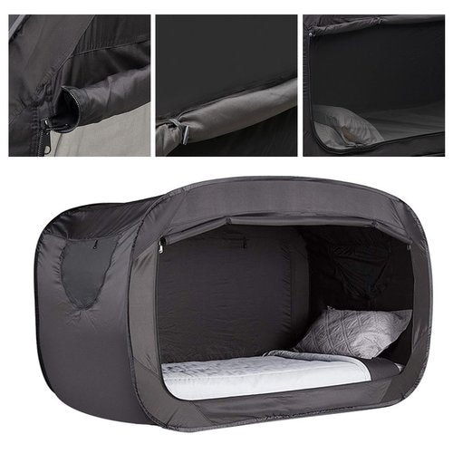 Portable Folding Privacy Pop Bed Tent Sunlight Block Camping Pop Bed Tent with Protection Easy Setup and Storage (Black)