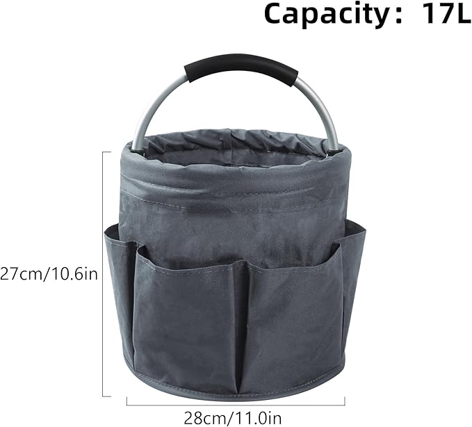 Klmnop Garden Tool Bag, Foldable Gardening Bags for Tools, Garden Tool Organizer with 6 Pockets, Garden Tote Bag for Indoor and Outdoor Use(Grey)