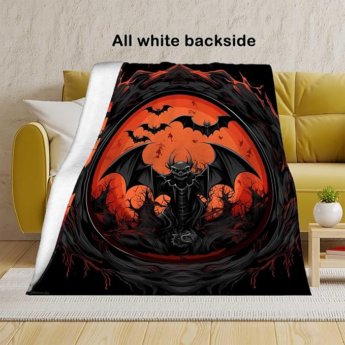 Firmiso Bat Blanket, Goth Throw Blanket for Men and Women, Gothic Gifts for Halloween, Spooky Home Decor for Couch and Living Room, Fade Resistant, Hand or Machine Wash, 40×50 Inches