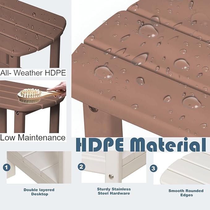 Adirondack Square Outdoor Side Table,2-Tier Storage Patio Side Table with Weatherproof HDPE Material Low
