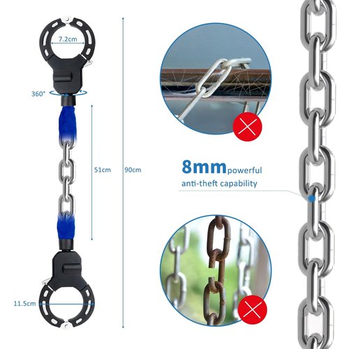 Heavy Duty Scooter Lock - Anti-Theft Handcuff Chain Lock with 3 Keys for Electric Scooters, E-Bikes, Motorcycles, Balance Bikes - Durable Security System for Scooter Accessories, Blue