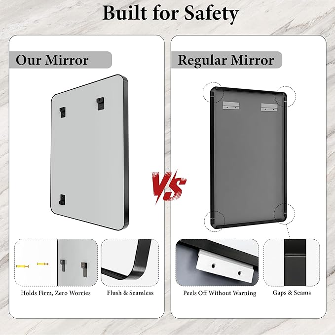 55X36 Inch Black Metal Framed Bathroom Mirror