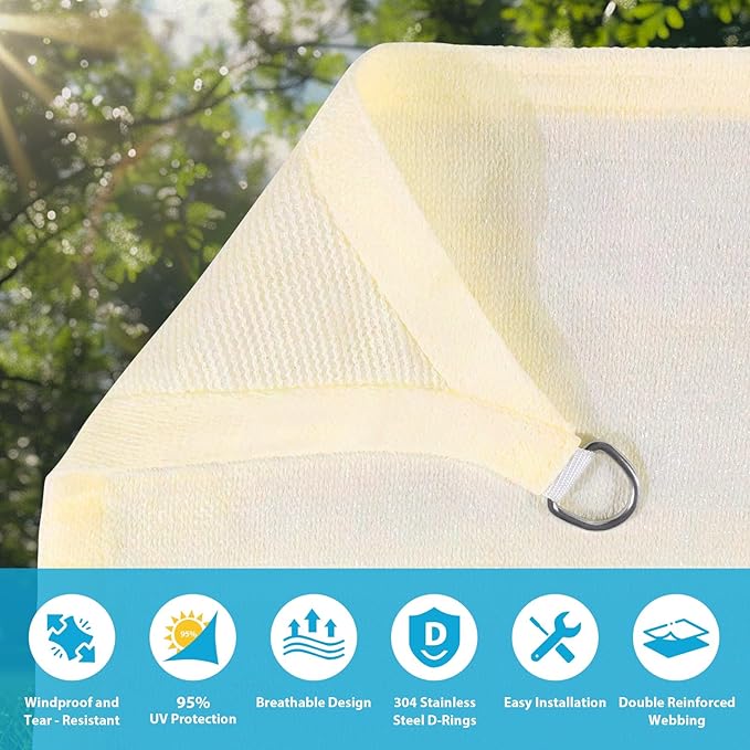 Amagenix Sun Shade Sail 9'X9'X9' Curved Edge Outdoor Shade Canopy Cream Breathable 95% UV Block Shade Cloth for Patio Garden Backyard (We Make Custom Size)