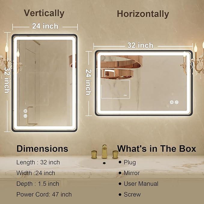24x32 Inch LED Bathroom Mirror