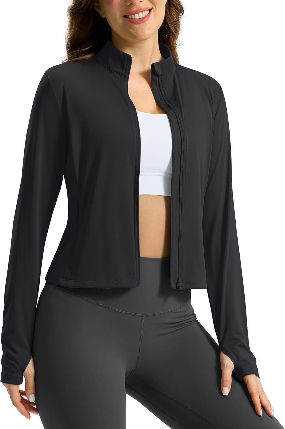 Soothfeel Women's Lightweight Crop Athletic Jacket - UPF 50+ Sun Protection, Long Sleeve, Perfect for Hiking & Workouts