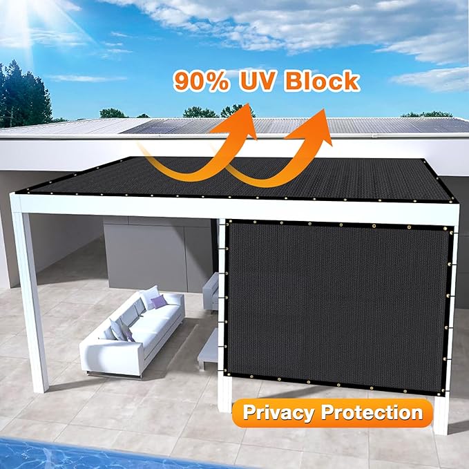 Artpuch Outdoor Pergola Shade Cover 4x15 FT Sun Shade Cloth with Grommets Black 90% UV Protection Canopy Patio Privacy Screen (Customized Available)