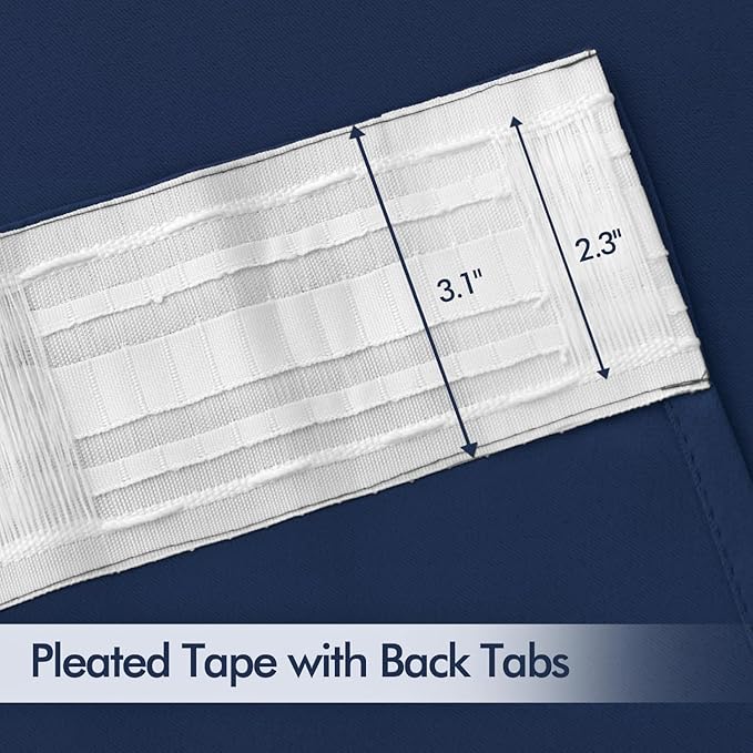 MIULEE Navy Blue Back Tab Blackout Curtains 102 Inch Long 2 Panels Set