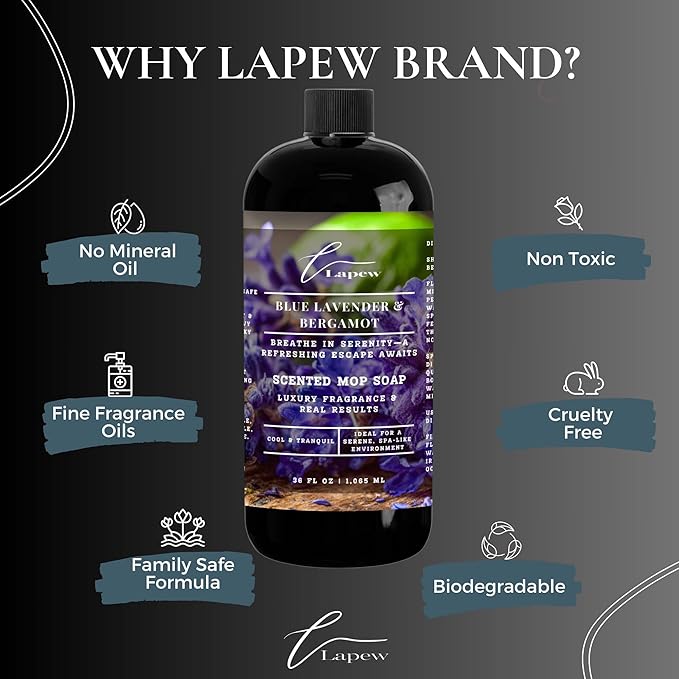 Lapew Blue Lavender & Bergamot Scented Cleaning Bundle | Carpet Deodorizer Powder (16 oz) & Mop Soap Concentrate (36 oz) | Pet-Friendly Odor Eliminator