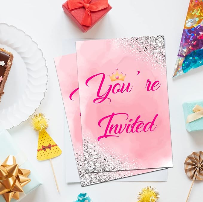 Soiceu Pink Girl Birthday Party Invitations with Envelopes Set of 20 Pink Girls Birthday Party Invites Fill in Blank