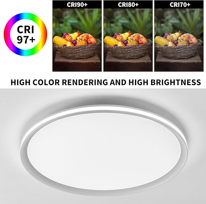 Metal LED Ceiling Light,Slim, Edge Lit - 45W Full Spectrum Round Ceiling Lamps,6500K Cool White Modern Ultra Thin Low Profile Light Fixture for Bedroom, Home & Office Hallway (20In,White)