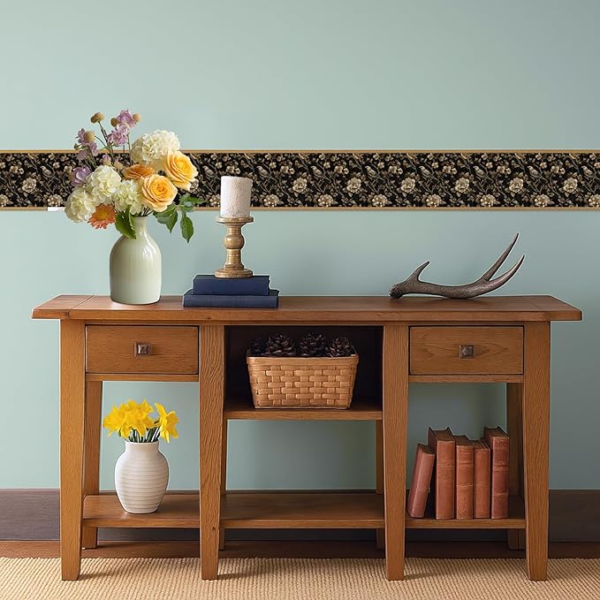 Brown Floral Wall Border 196x4 Inch Peel and Stick Vintage Botanical Wallpaper