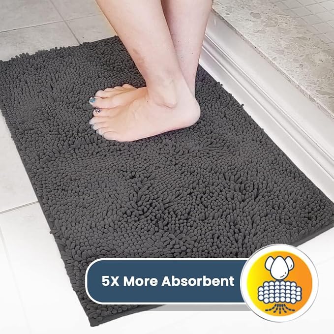 Muddy Mat® | Super Water Absorbent Door Mat Indoor, Microfiber Quick Dry Chenille Entryway Rug, Slip Resistant Front Door Mat, Indoor Mats for Entryway, Machine Washable Pet Rug, Charcoal 16"x24"