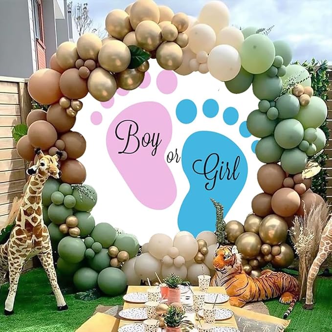 OERJU Round Gender Reveal Backdrop Cover, Blue, 5ft Diameter, Premium Polyester Fabric, Perfect for Baby Shower, Bridal Shower, Home Decor