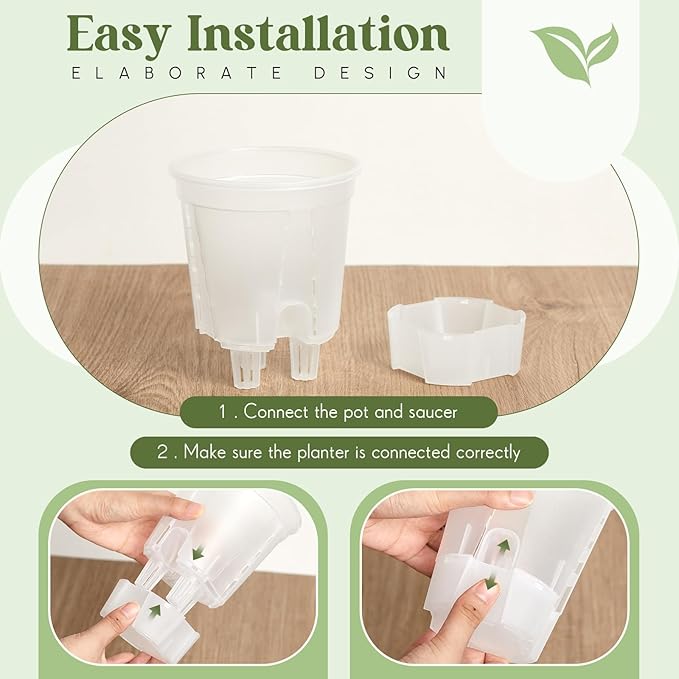 Wonderjune Self Watering Pots for Indoor Plants with Deep Reservoir and High Drainage Holes for Outdoor Plants and Flowers, Bare Root Planter(4.72'',Clear,6 Pcs)