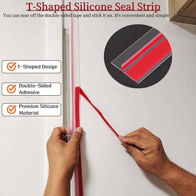 T Shape Door Seal Strip for Door & Windows Gaps，Draft Stopper Bottom Sweep Weather Stripping for Energy Saving, Noise Reduction,Easy Install (Transparent, 1.38" W x 9.8Ft)