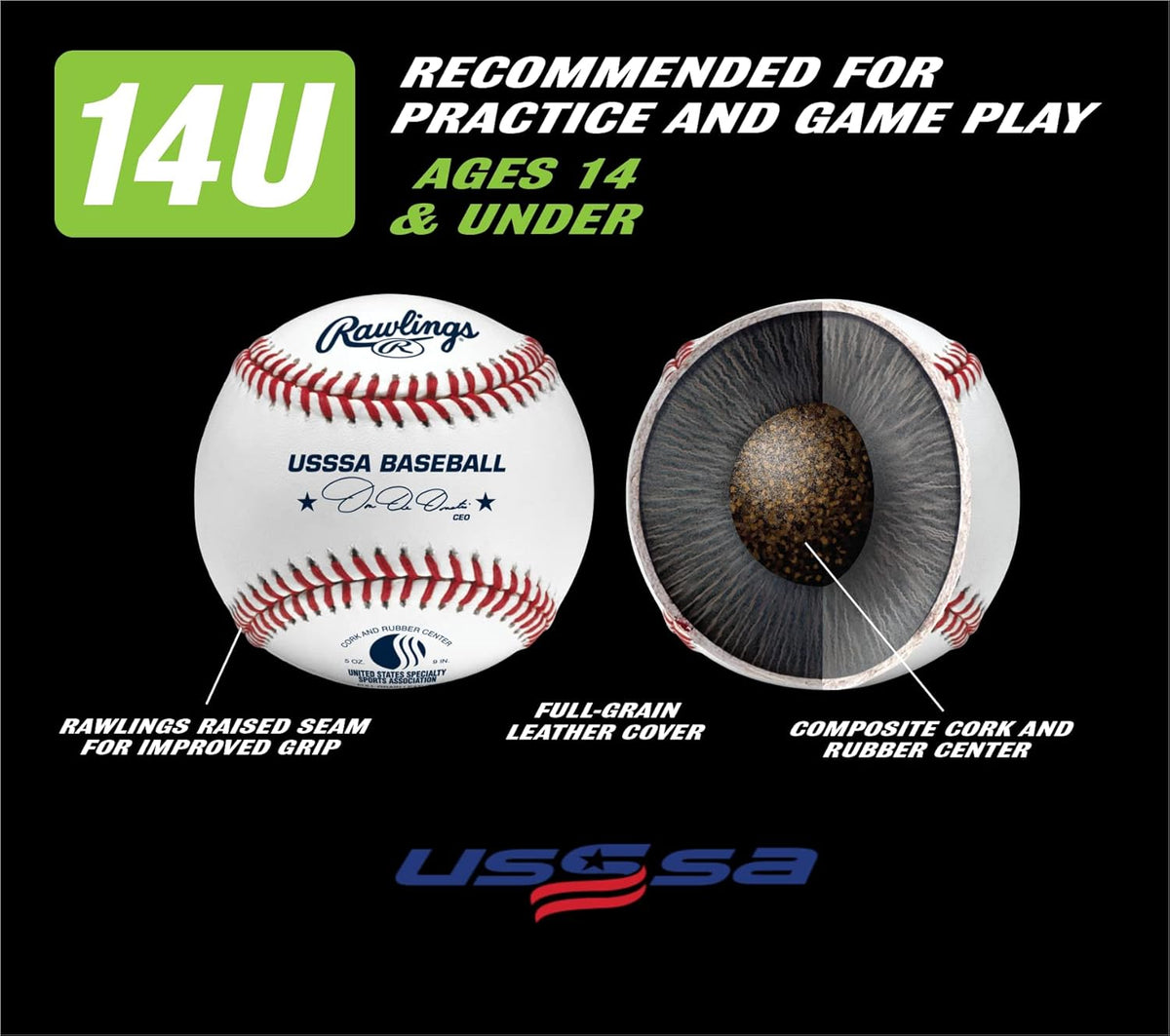 Rawlings USSSA Baseballs - Competition Grade ROLB1USSSA for Youth 14U | Multiple Count Options