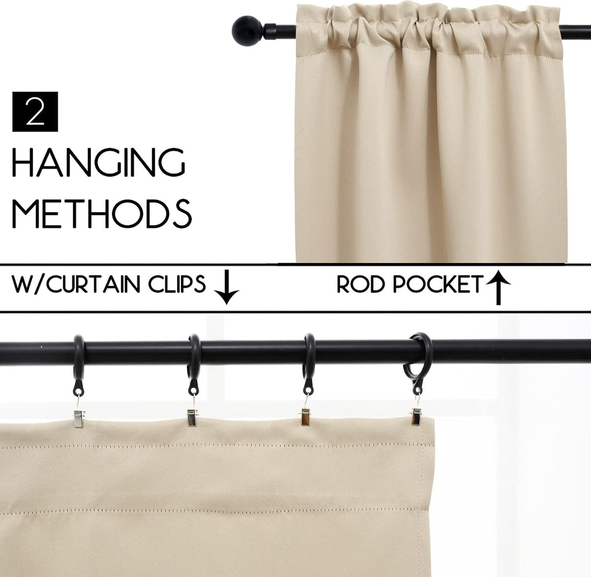 Pickluc Cafe Curtain (Half Window Curtain) 24 Inches Length, Rod Pocket Kitchen Curtain, Short Blackout Curtain for Small Window, 30" Wide and 24" Long, 2 Panels, Ivory