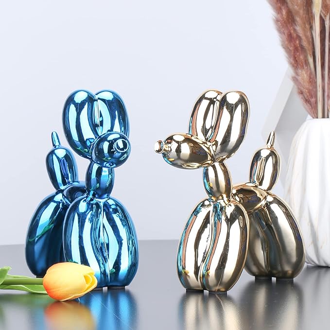 Silver Balloon Dog Decor,Balloon Animal Decor,Shelf Decor Preppy Room Decor,Cute Statue Home Decor, Bedroom Modern Sculpture Desk Decor,Office Gold Decorations Small Figurines