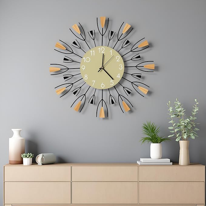 24 Inch Large Modern Wall Clock – Mid Century Sunburst Decorative Silent