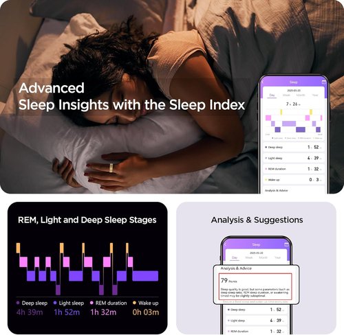 BENIO Gen 2 Smart Ring - Fitness Tracker with Step, Sleep, Blood Oxygen & Heart Rate Monitor | Size 8.5, Gold