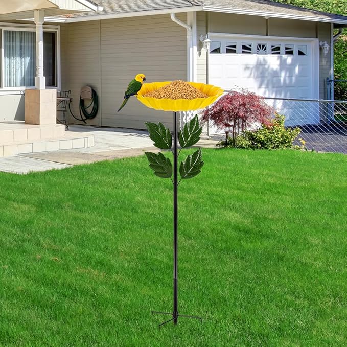 Birdbaths for Outdoors,Sunflower Bird Bath for Outside,41 Inches Flower Standing Birdbath & Birdfeeder with Metal Stake Garden Yard Lawn Decor