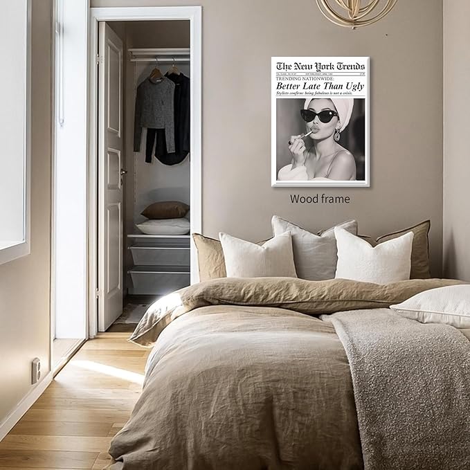 FuSatisYilife Trendy Newspaper Framed Posters Better Late Than Ugly Wall Art