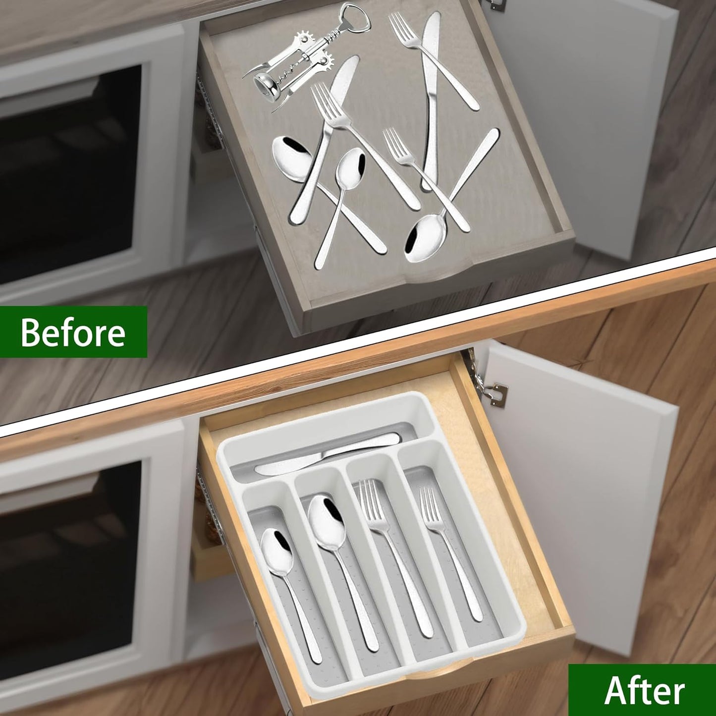Silverware Organizer Utenisl Organizer Holder Kitchen Drawer Organizer Plastic Silverware Tray for Drawer Flatware Organizer 5 Compartment White