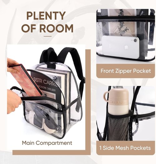 JOWURY Clear Backpack - Stadium Approved 12x6x12 | Waterproof PVC with Reinforced Straps for Events