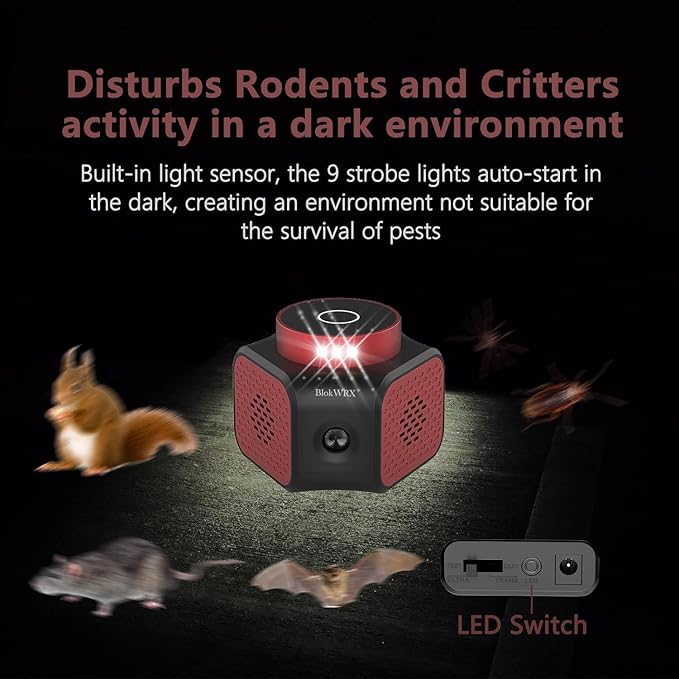 Ultrasonic Rodent Repeller Plug-in Mouse & Rat Deterrent with 3 Modes and LED Strobe Lights, Indoor Pest Control for Attic, Basement, Garage (Red)