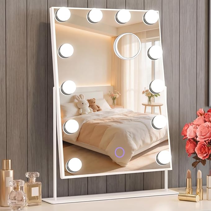 Hollywood Vanity Mirror with Lights 14" x 19", 10x Magnifying, 12 LED Bulbs