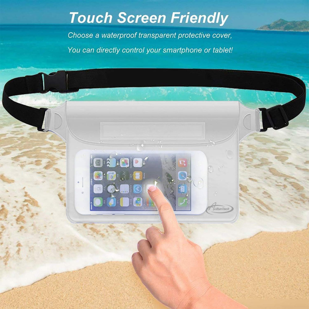 AiRunTech Waterproof Pouch - 2 Pack Waist Strap | Keep Your Phone Safe & Dry for Beach, Pool, Boating, and More