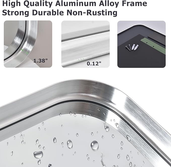 Easly Silver Bathroom Mirror for Wall, 30x22 Inch Rectangular Aluminum Alloy