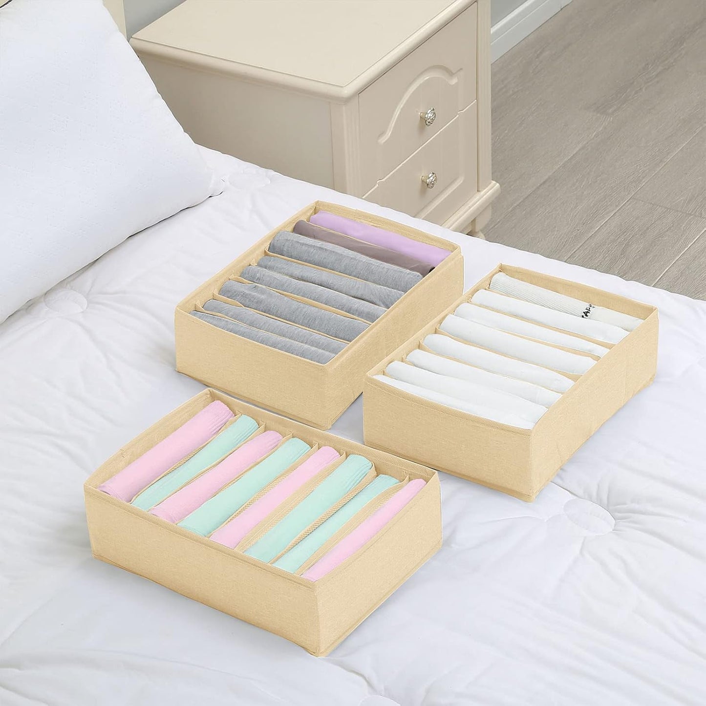 Qozary 4 Pack Drawer Organizers for Clothing, 8 Grids Foldable Closet Organizers and Storage Bins for Bedroom, Dresser Organizer Boxes for Thin T-shirts, Tank Tops