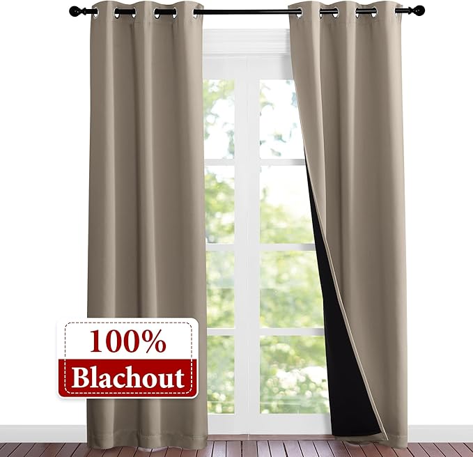 NICETOWN Taupe Full Shade Curtain Panels, Pair of Thermal Insulated & Energy