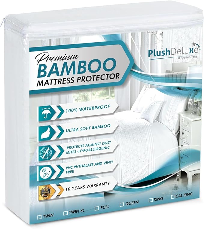 PlushDeluxe Premium Viscose Mattress Protector – Cal-King Size, Waterproof, & Ultra Soft Breathable Noiseless Washable Bed Mattress Cover for Comfort & Protection 72X84 Inches