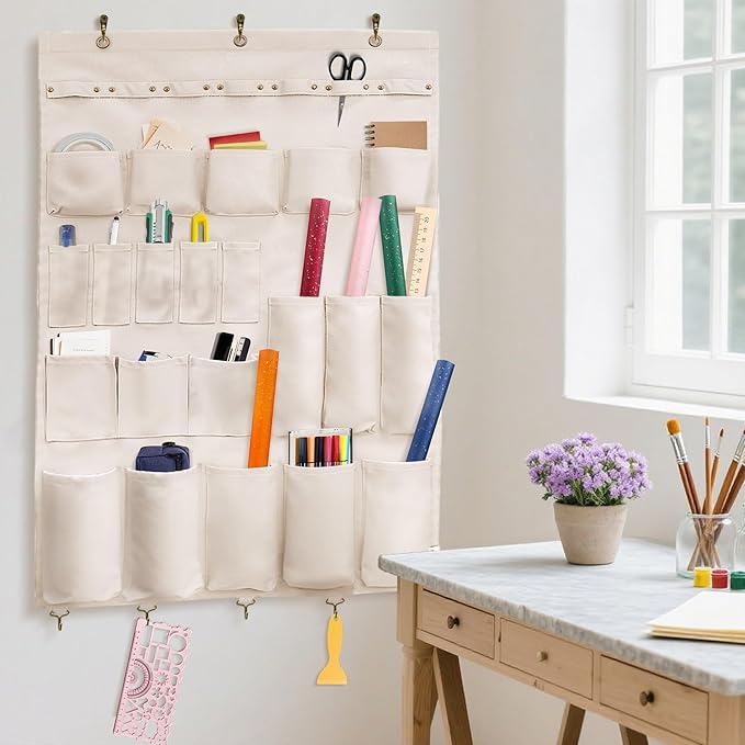 Canvas Wall Organizer for Garden Tool, Hand Tools, Stationery, Craft Items and Sewing Supplies,Natural