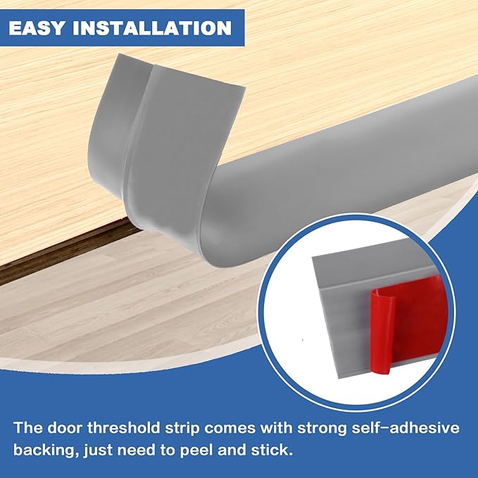 Vinyl Door Threshold Flooring Transition Strip Self Adhesive Carpet Edging Strip for Laminate Doorway Edge Threshold from 2/5" to 3/5" (Gray, 3.3 Ft)