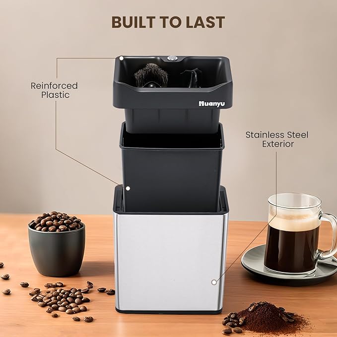Huanyu Portafilter Cleaner Electric, 6L Large Capacity, with Dual Brush Heads, 3 Scrapers for 58mm and 51mm Portafilters, Automatic Coffee Grounds Cleaning Machine