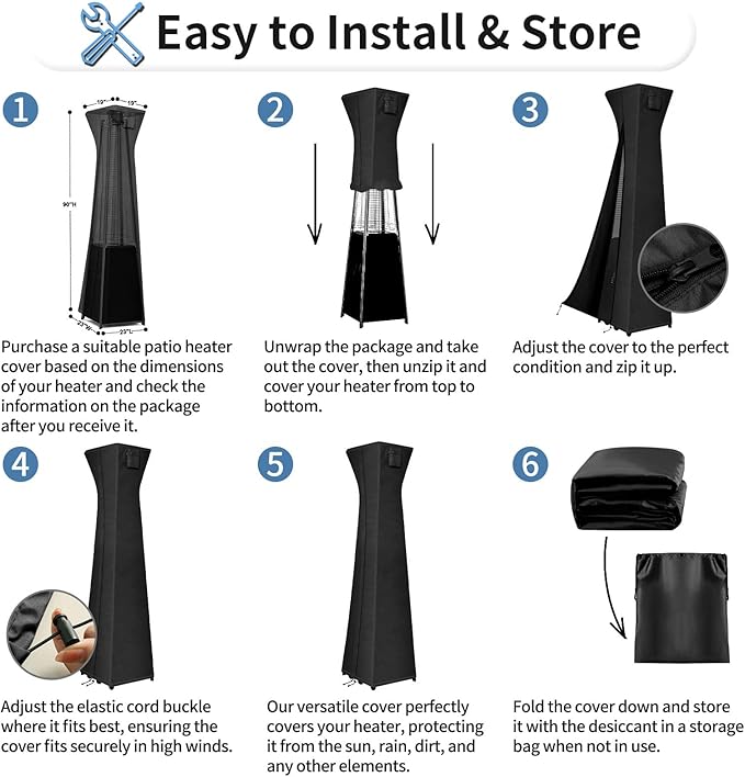 OutdoorLines Waterproof Outdoor Patio Heater Covers with Zipper and Storage Bag, Dust-Proof UV-Resistant Windproof Propane Heavy Duty Heater Cover for Standing Heater, 2 Packs-90Hx23Lx23W inch Black