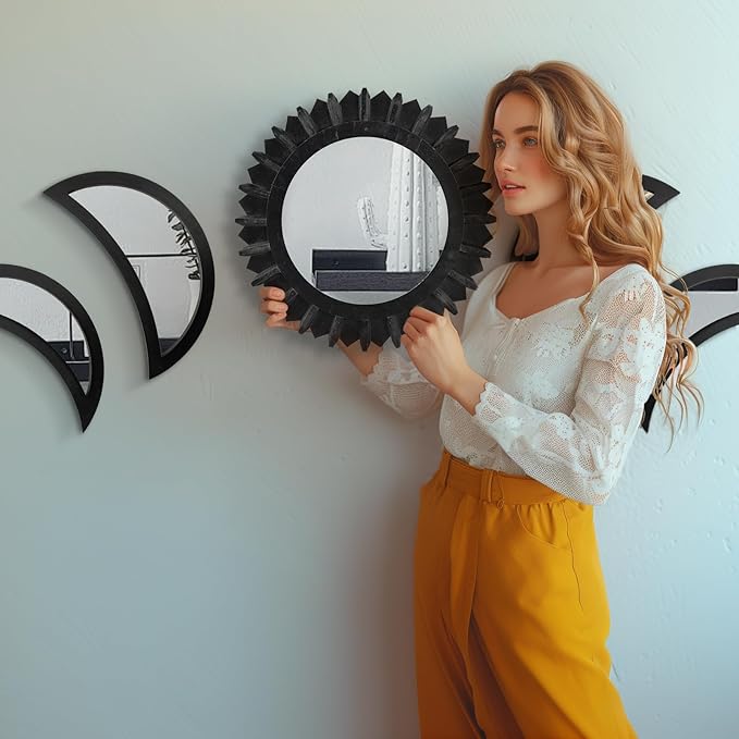 WAKOSAN Wall Mirror, Moon Phase Mirror Set, Wall Decor