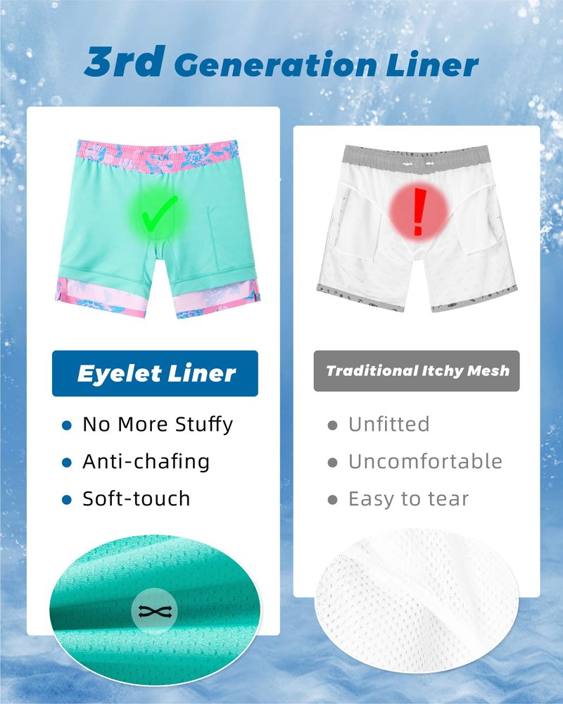 SURF CUZ Mens Swim Trunks with Compression Liner Quick Dry Swim Shorts 7" Swimming Trunks Stretch Zipper Pockets Pink Blue Turtles Large