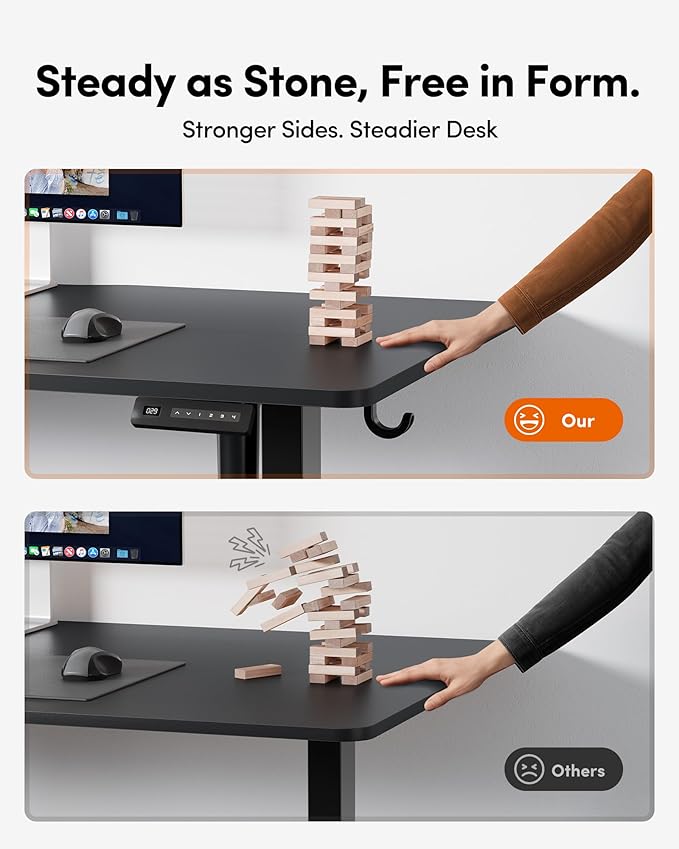 FEZIBO 60 x 24 Inchs Electric Standing Desk, Height Adjustable, Sit Stand Up, Computer Office Desk with Splice Board, Black Frame/Black Top