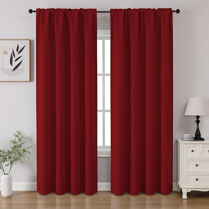 CUCRAF Red Blackout Curtains 84 inch Length 2 Panels Set, Rod Pocket Room