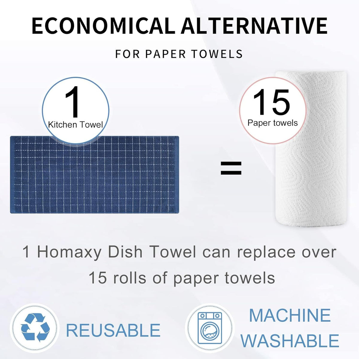 Homaxy 100% Cotton Terry Kitchen Towels(Navy Blue, 13 x 28 inches), Checkered Designed, Soft and Super Absorbent Dish Towels, 12 Pack