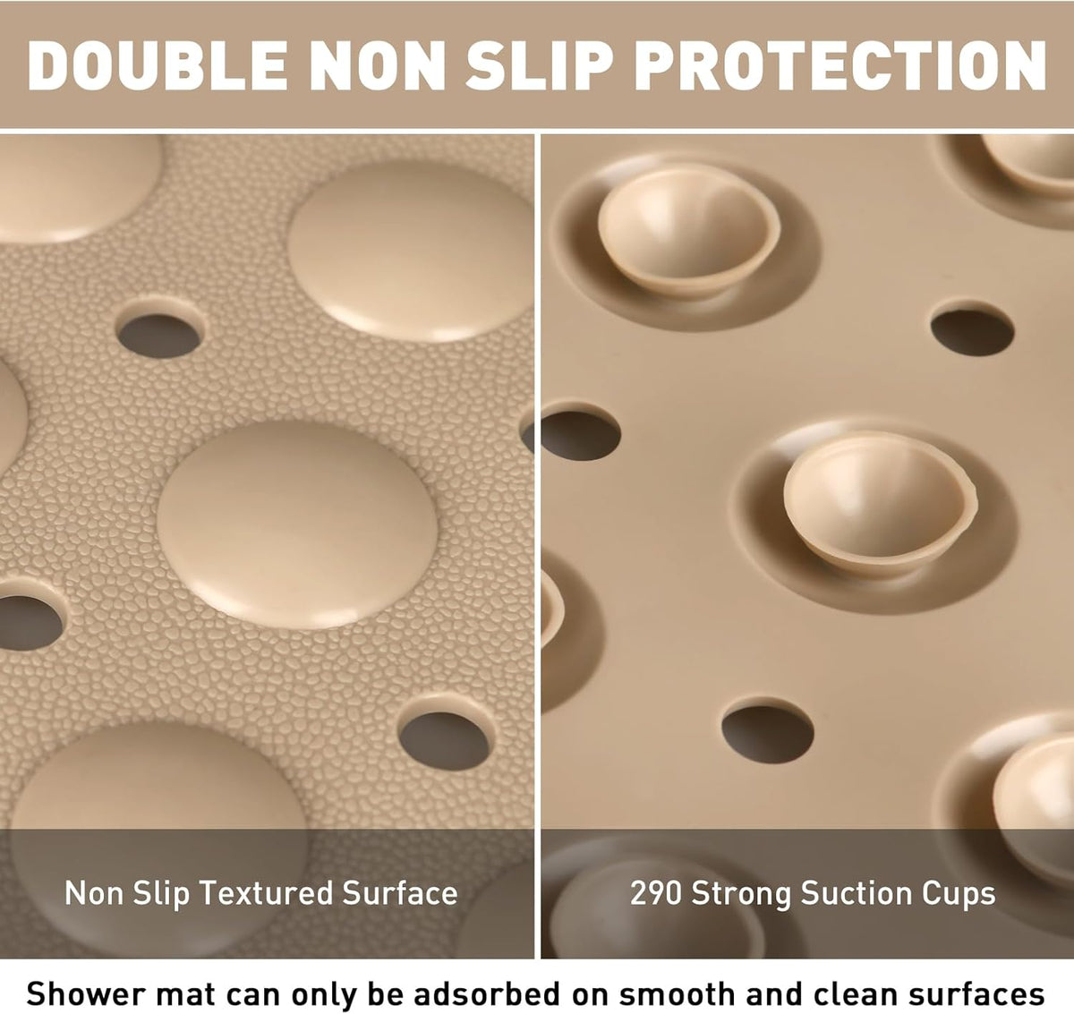 Shower Mat Non Slip: 35.4 x 23.6 Inch Extra Large TPE Shower Mats for Inside Shower - Anti Slip Shower Stall Matt with Drain Hole and Suction Cups for Elderly