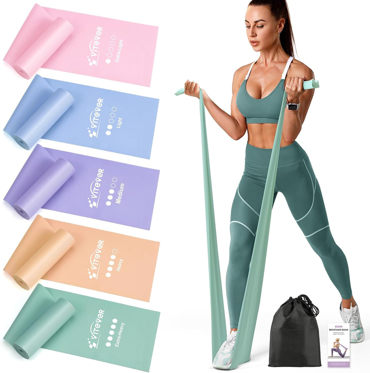 Skiennix Stretch Bands - 5 Levels of Resistance for Exercise, Physical Therapy & Yoga Starter Set
