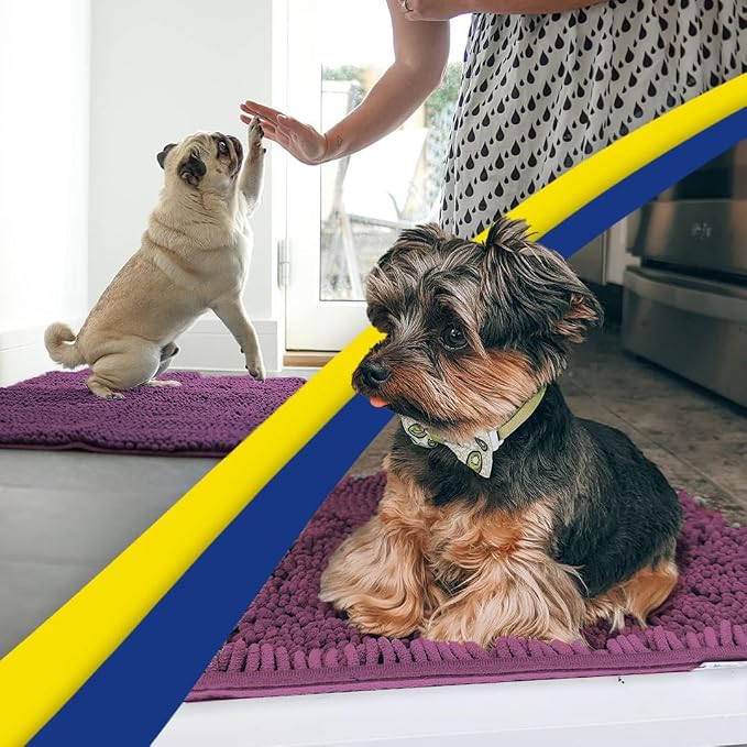 Muddy Mat® | Super Water Absorbent Door Mat Indoor, Microfiber Quick Dry Chenille Entryway Rug,Slip Resistant Front Door Mat,Indoor Mats for Entryway,Machine Washable Pet Rug, Dark Purple 24" x 44"