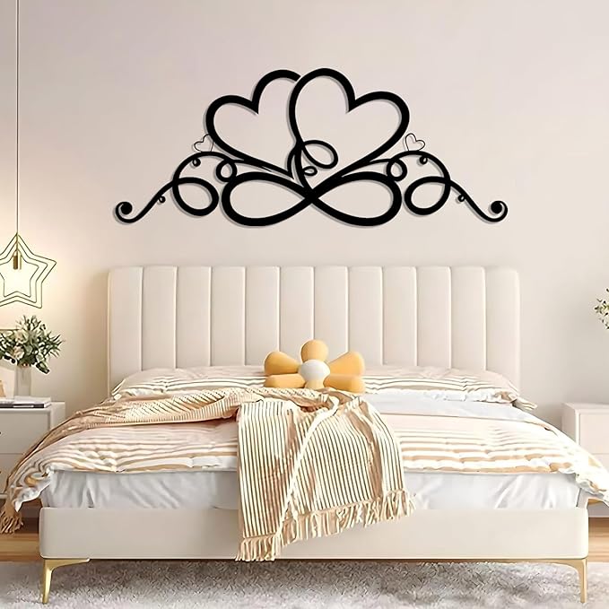 Infinity Heart Metal Wall Art, Infinity Heart Wall Decor, Double Infinity Heart Metal Sign, Love Sign Wall Decor, Infinity Sign Wall Decor, Metal Love Wall Decor, Geometric Wall Art (White, 35"x14"/90x36cm)