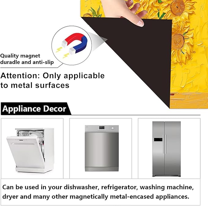 Dishwasher Magnet Cover 23x26 in Sunflower Oil Painting Yellow Art Dishwasher Cover for Kitchen Appliance Decoration Front Panel Sticker Rustic Art Skin Panel Home Decor Decal